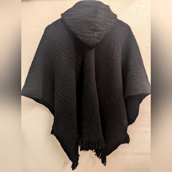 Black Poncho with Fringe - Picture 2 of 2